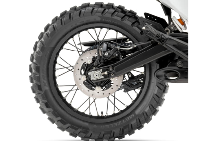 It gets a 60 percent off-road and 40 percent on-road Mitas tyres It gets a 60 percent off-road and 40 percent on-road Mitas tyres